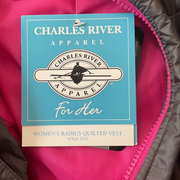 Charles River Apparel Grey Pink Puffer Vest - Picture 3 of 4